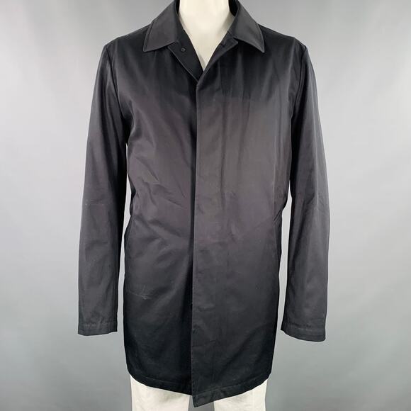 BARNEYS NEW YORK Size 46 Black Cotton Hidden Buttons Trench Coat - Picture 1 of 10